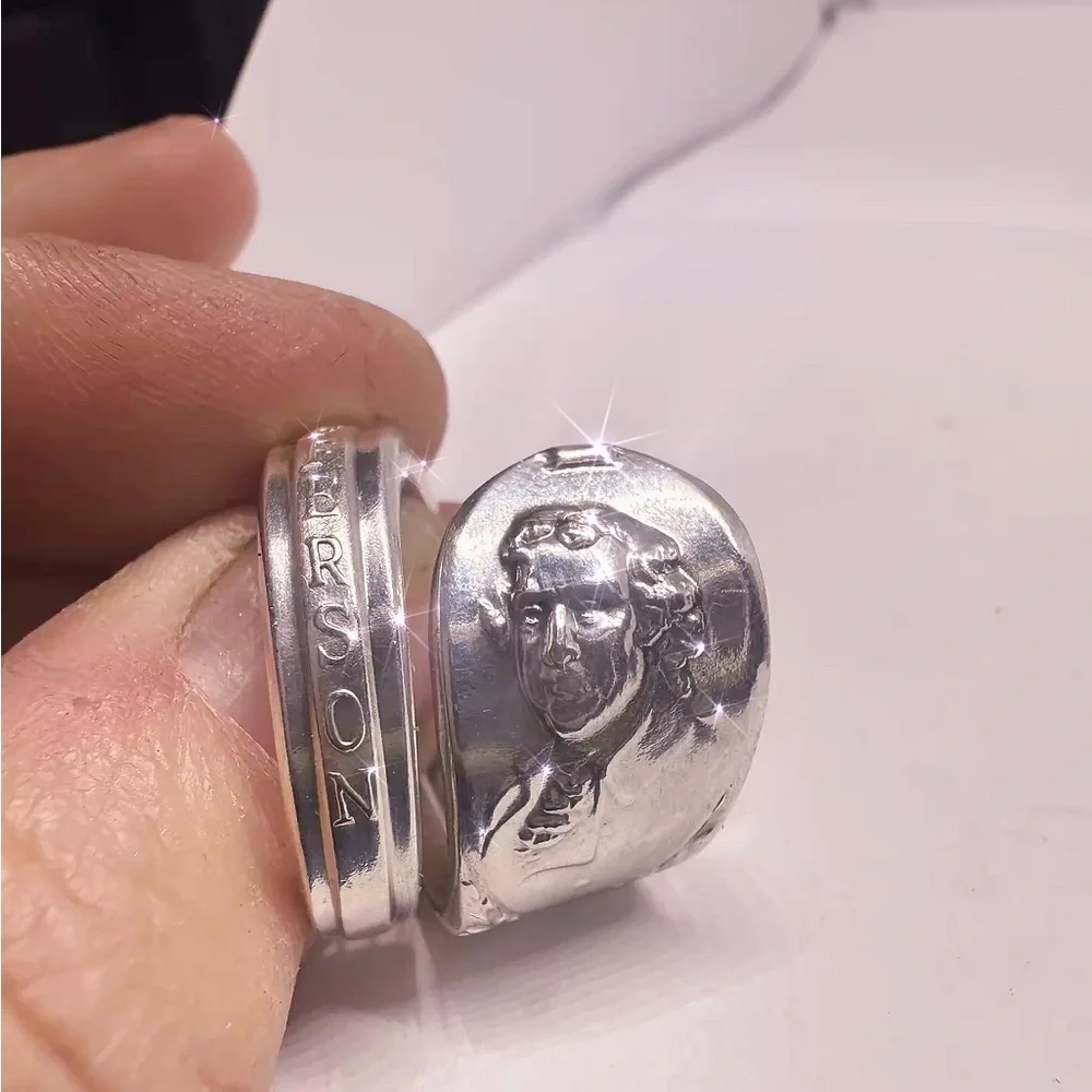 Artisan Vintage spoon ring Engraved Portrait Thomas Jefferson pick your size